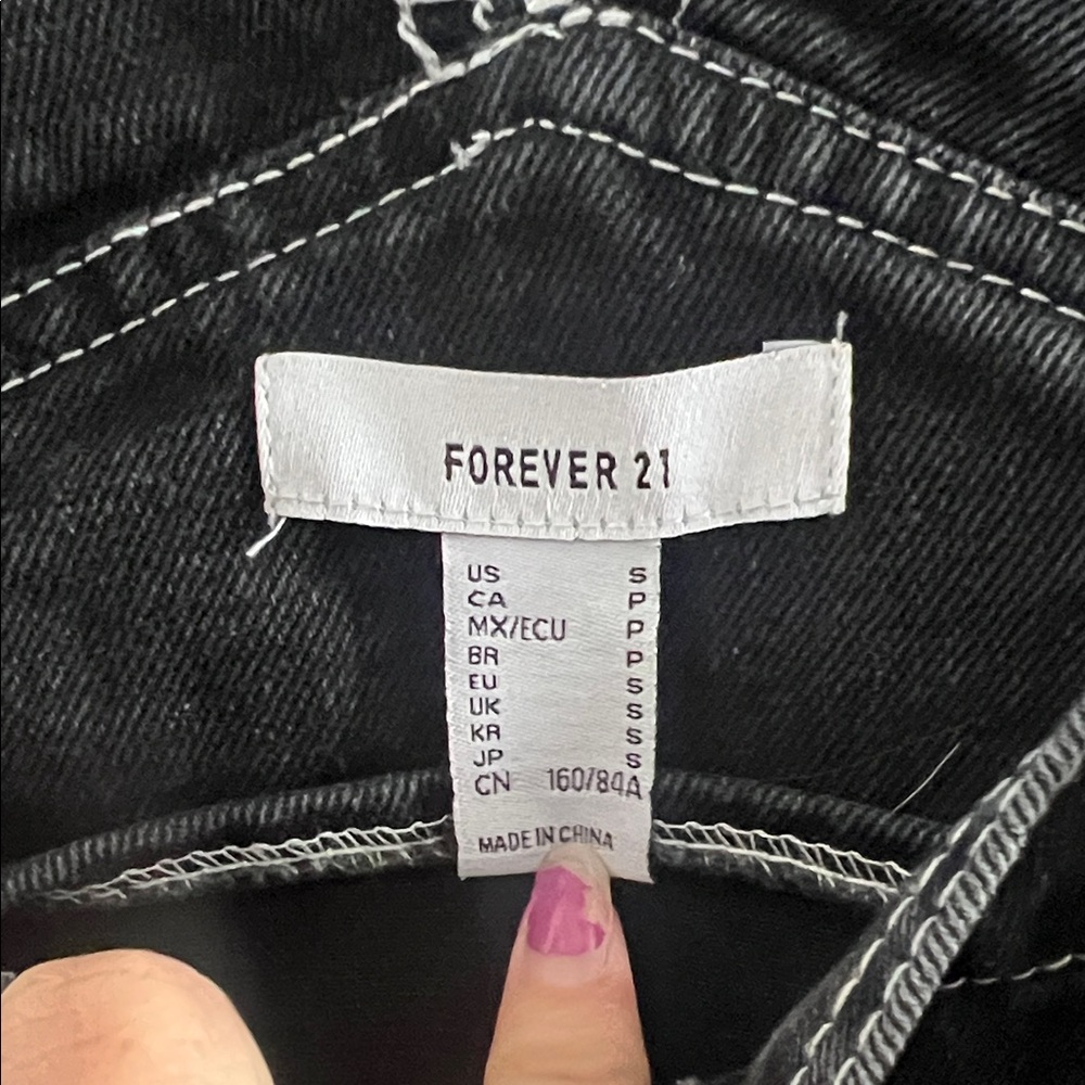 Forever 21 Black Baggy Denim with White Stitching Overalls - Picture 2 of 13